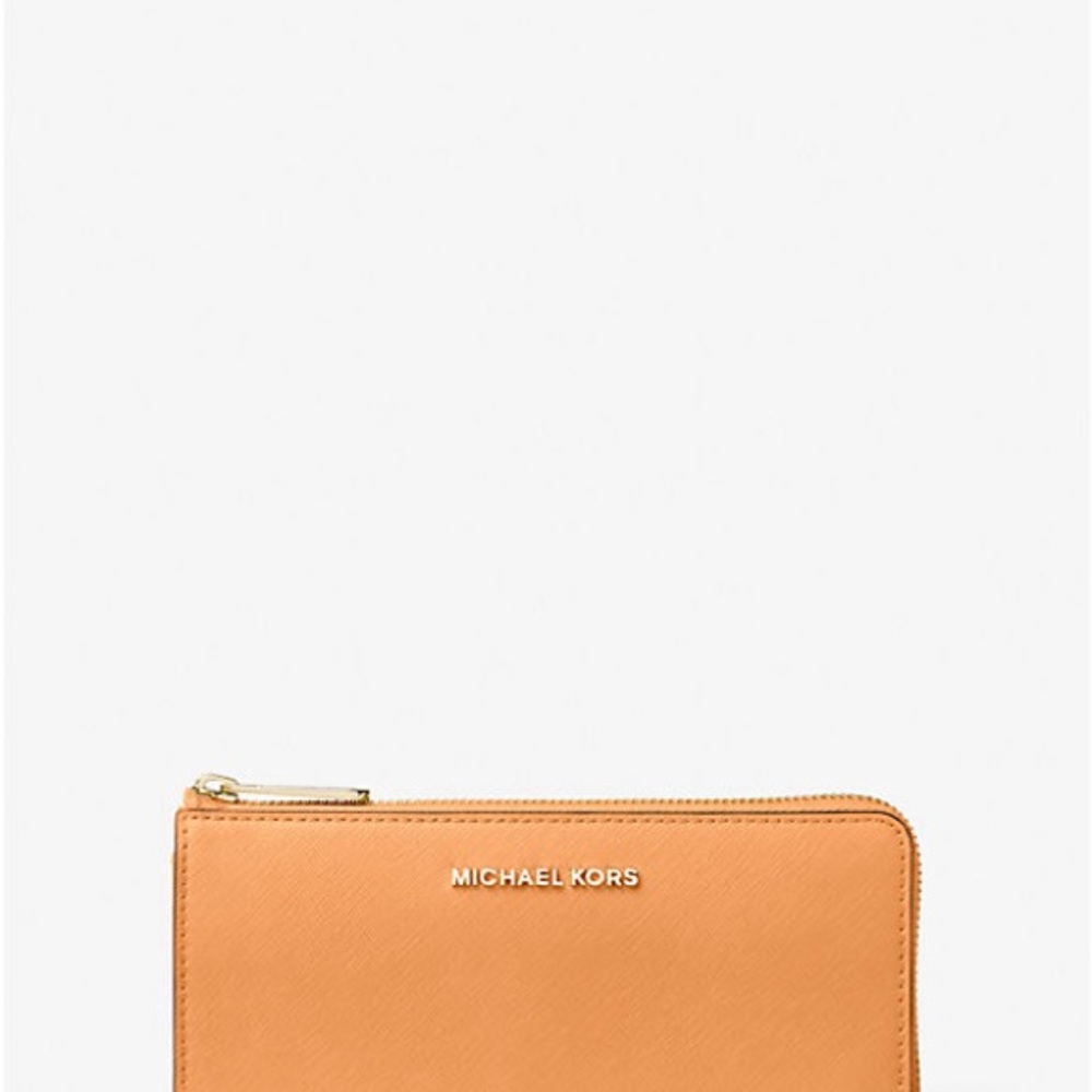 Michael Kors Jet Set Travel Large Saffiano Leather Quarter-Zip Wallet (Cider)